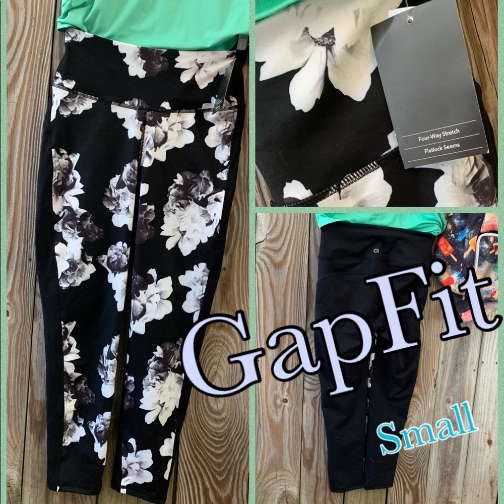 New GAP GapFit High Rise Black/White Floral Print